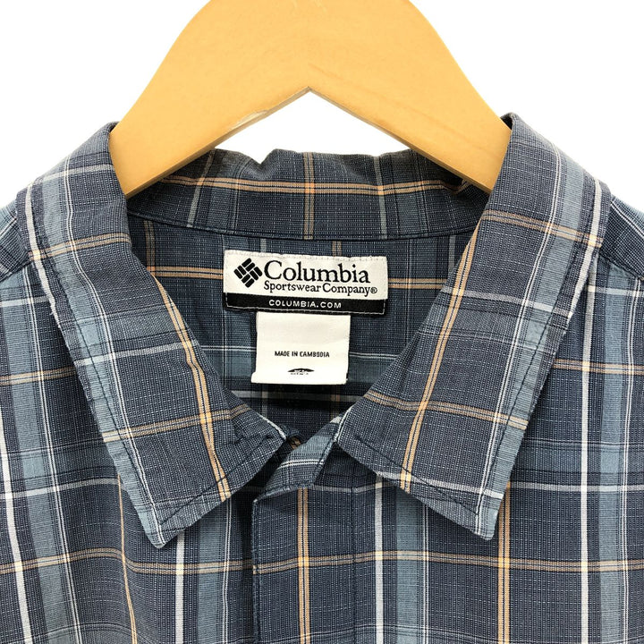 Columbia Short Sleeve Cotton Check Shirt, Box Shirt, Men's XL Size cotton Blue type light blue Vintage Second Hand