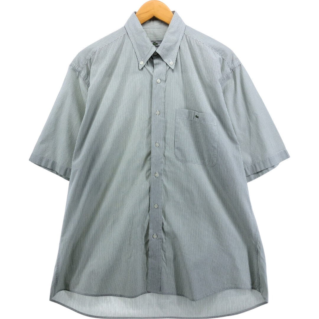 Lacoste Striped Pattern Short Sleeve Button-Down Cotton Striped Shirt, Men's Size M cotton white type Vintage Second Hand