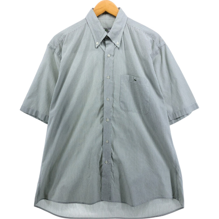 Lacoste Striped Pattern Short Sleeve Button-Down Cotton Striped Shirt, Men's Size M cotton white type Vintage Second Hand