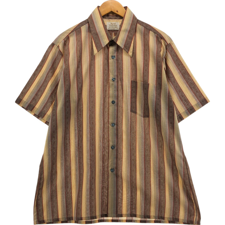 Big size 70'S Arrow Kent Collection Stripe Pattern Short Sleeve Box Shirt Men's XXXL equivalent Vintage polyester Beige type Vintage Second Hand