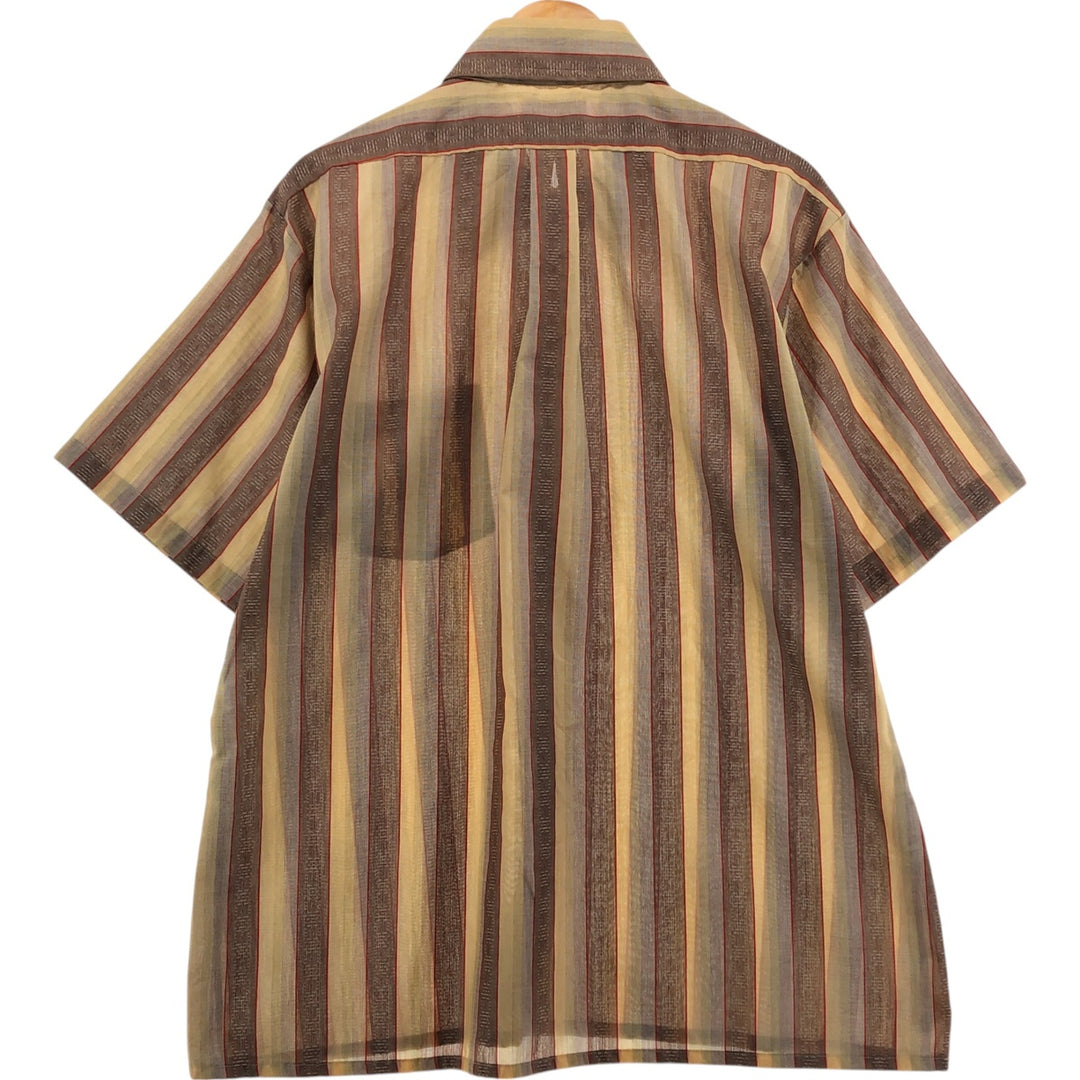 Big size 70'S Arrow Kent Collection Stripe Pattern Short Sleeve Box Shirt Men's XXXL equivalent Vintage polyester Beige type Vintage Second Hand