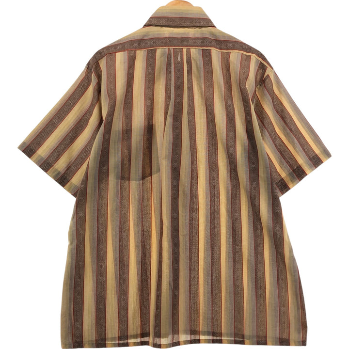 Big size 70'S Arrow Kent Collection Stripe Pattern Short Sleeve Box Shirt Men's XXXL equivalent Vintage polyester Beige type Vintage Second Hand