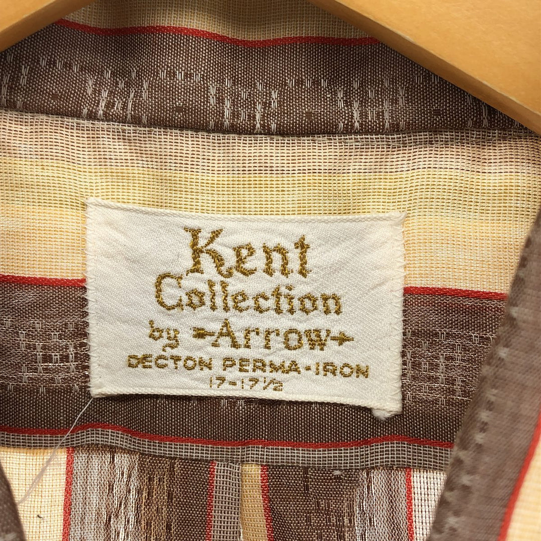 Big size 70'S Arrow Kent Collection Stripe Pattern Short Sleeve Box Shirt Men's XXXL equivalent Vintage polyester Beige type Vintage Second Hand