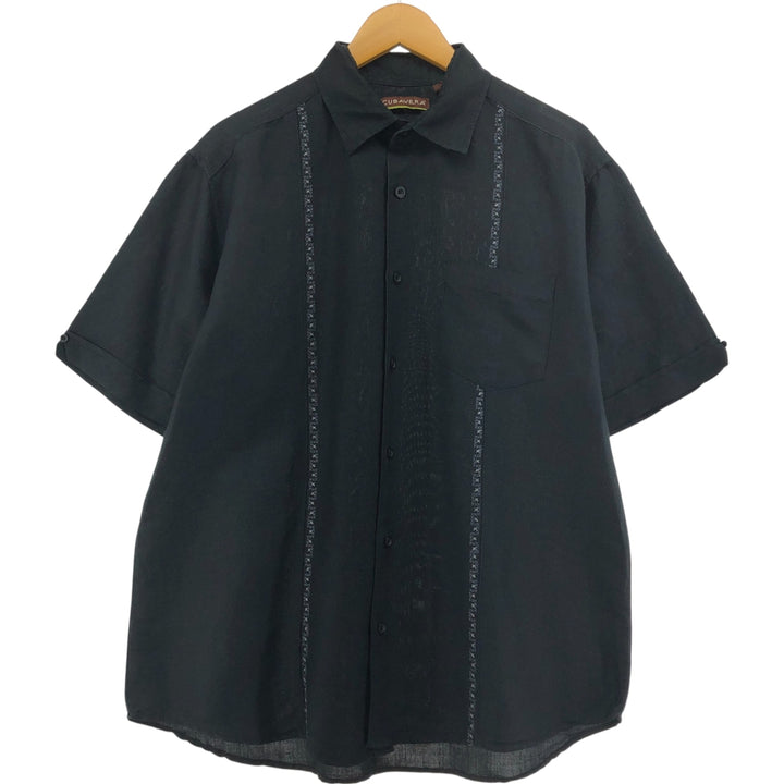CUBAVERA Two-Tone Short Sleeve Ramie and Rayon Box Shirt, Men's Size L Lamy black type Vintage Second Hand
