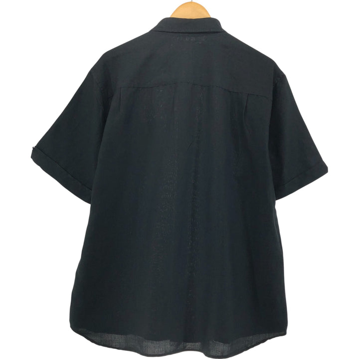 CUBAVERA Two-Tone Short Sleeve Ramie and Rayon Box Shirt, Men's Size L Lamy black type Vintage Second Hand