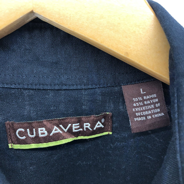 CUBAVERA Two-Tone Short Sleeve Ramie and Rayon Box Shirt, Men's Size L Lamy black type Vintage Second Hand