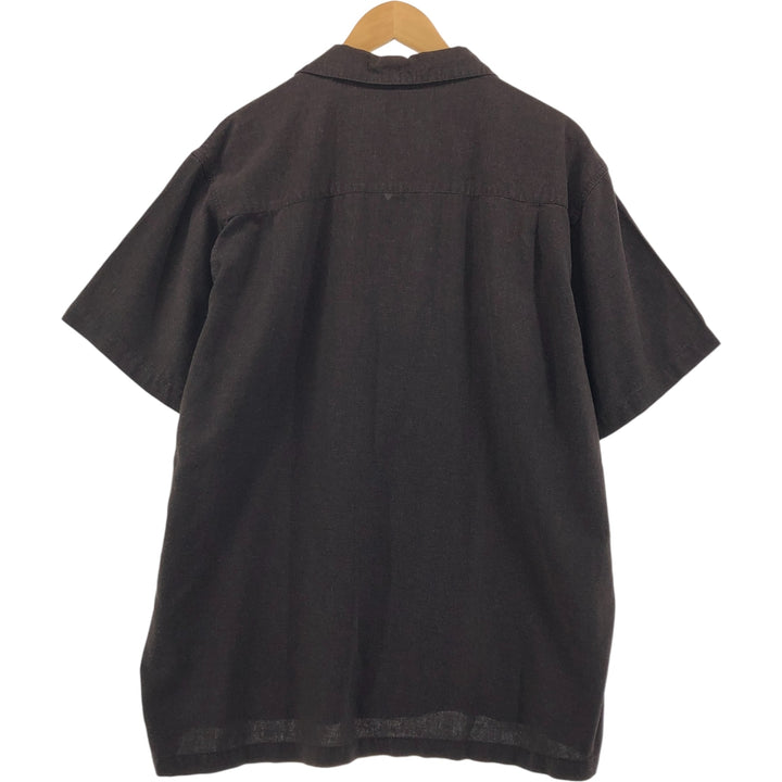 Haggar Two-Tone Short Sleeve Rayon and Linen Open Collar Box Shirt, Men's Size XXL linen brown type Vintage Second Hand