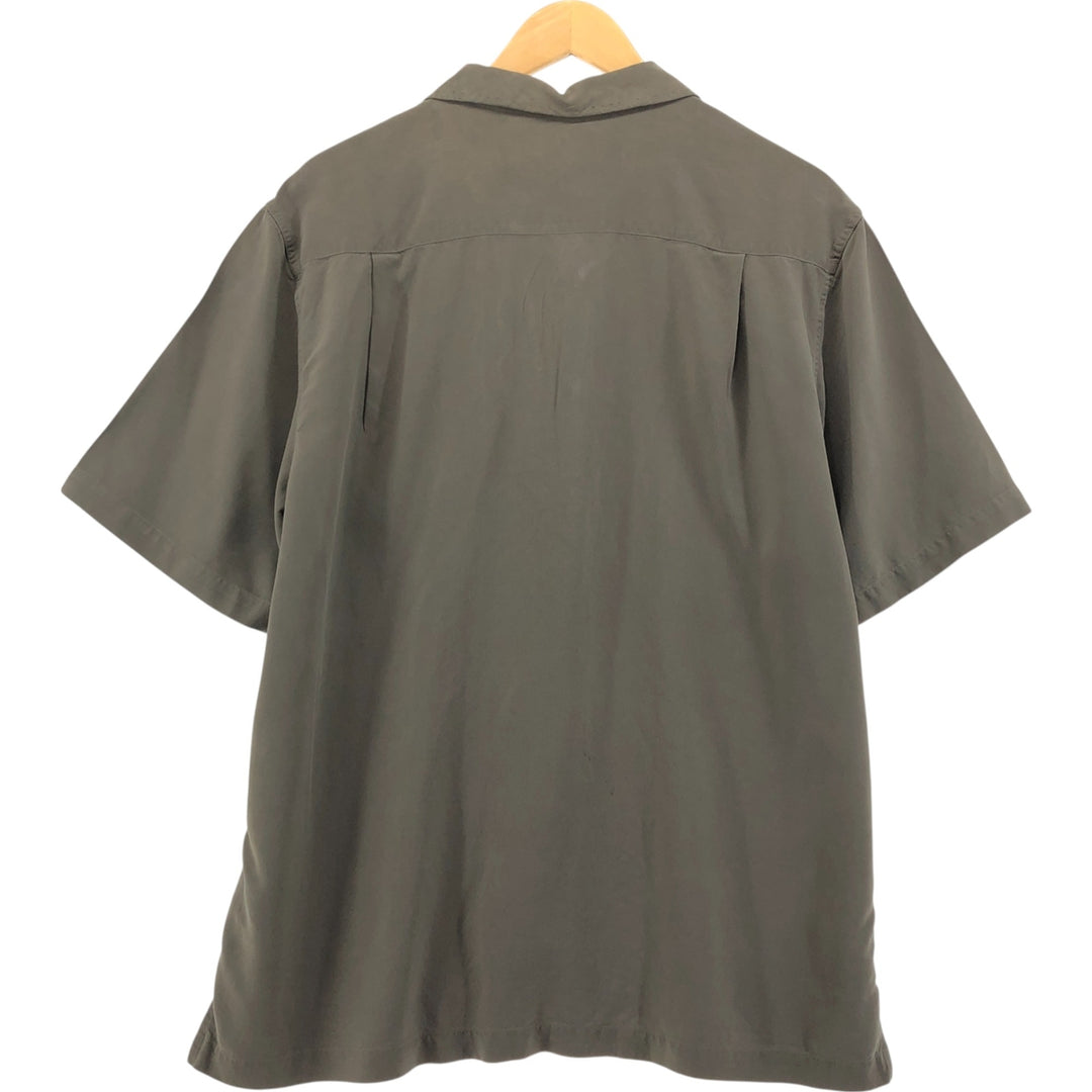 Nat Nast Two-Tone Short Sleeve Open Collar Silk Shirt, Men's Size L silk Khaki type sage green Vintage Second Hand