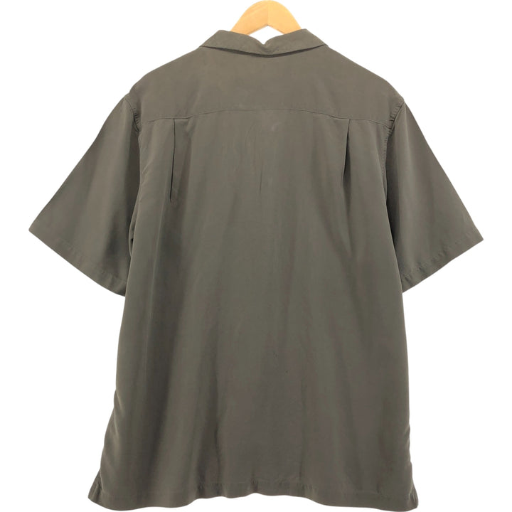 Nat Nast Two-Tone Short Sleeve Open Collar Silk Shirt, Men's Size L silk Khaki type sage green Vintage Second Hand