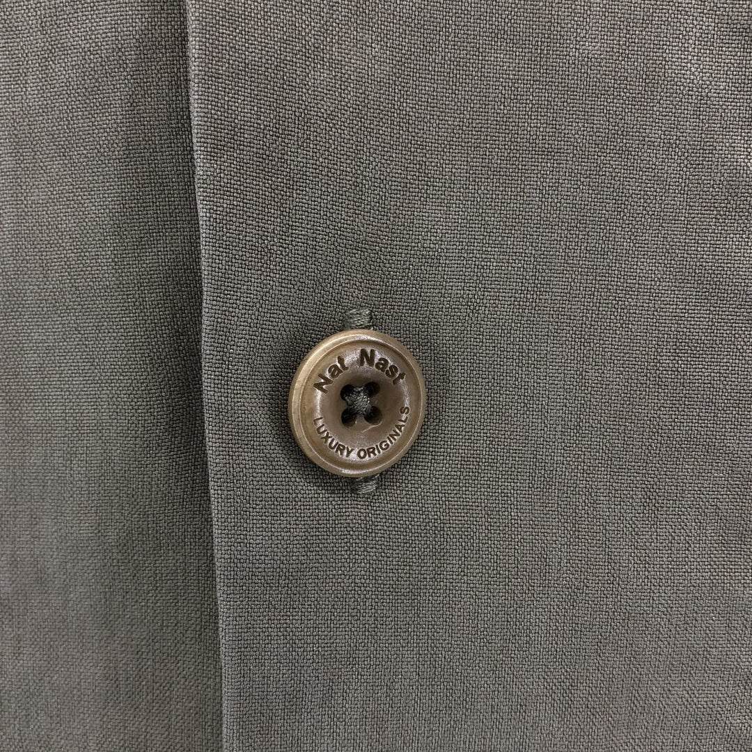 Nat Nast Two-Tone Short Sleeve Open Collar Silk Shirt, Men's Size L silk Khaki type sage green Vintage Second Hand