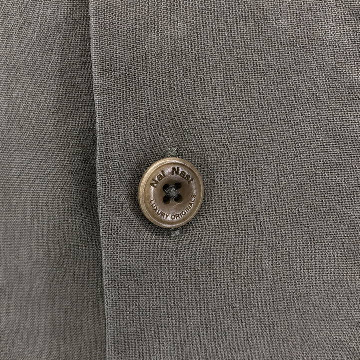 Nat Nast Two-Tone Short Sleeve Open Collar Silk Shirt, Men's Size L silk Khaki type sage green Vintage Second Hand