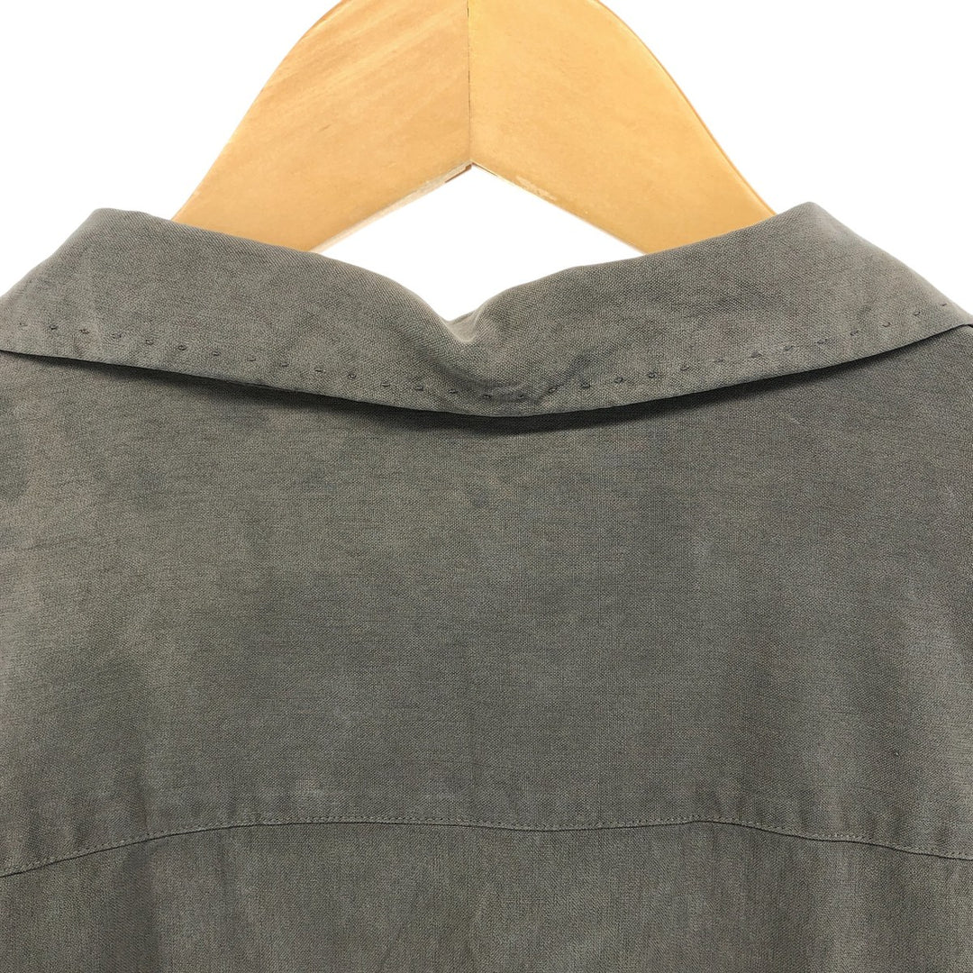 Nat Nast Two-Tone Short Sleeve Open Collar Silk Shirt, Men's Size L silk Khaki type sage green Vintage Second Hand