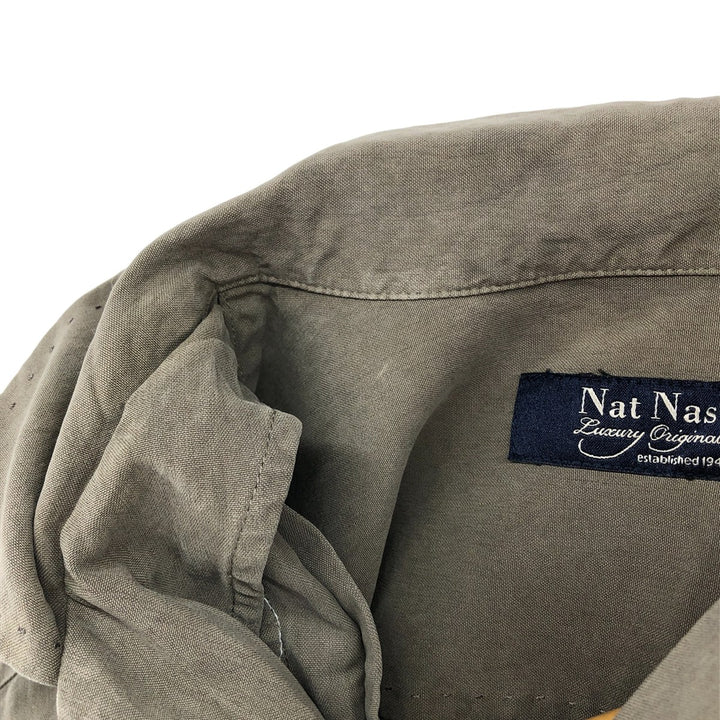 Nat Nast Two-Tone Short Sleeve Open Collar Silk Shirt, Men's Size L silk Khaki type sage green Vintage Second Hand