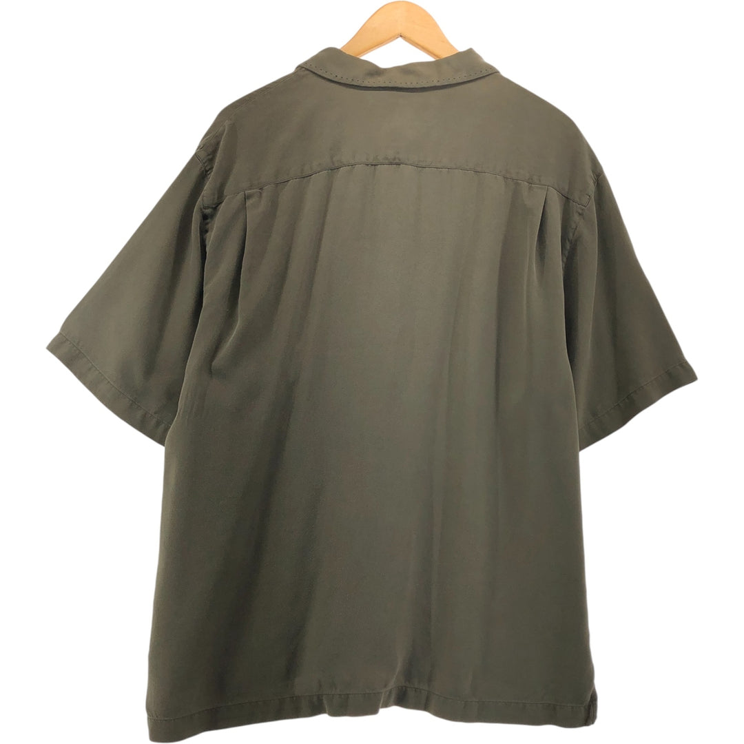 Nat Nast Two-Tone Short Sleeve Open Collar Silk Box Shirt, Men's Size L silk Khaki type sage green Vintage Second Hand