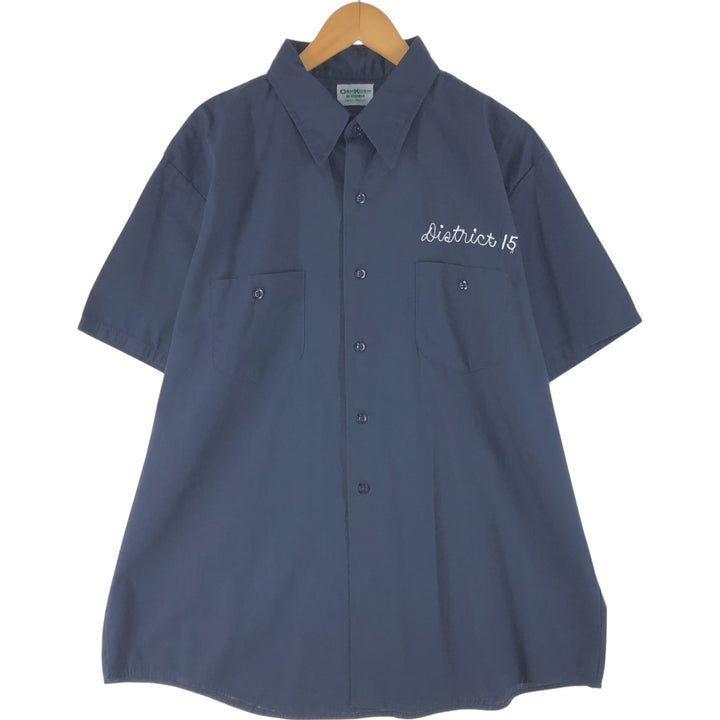 ~90'S Osh Kosh B'GOSH short sleeve work shirt, made in USA, men's XL size, vintage polyester navy blue type Vintage Second Hand