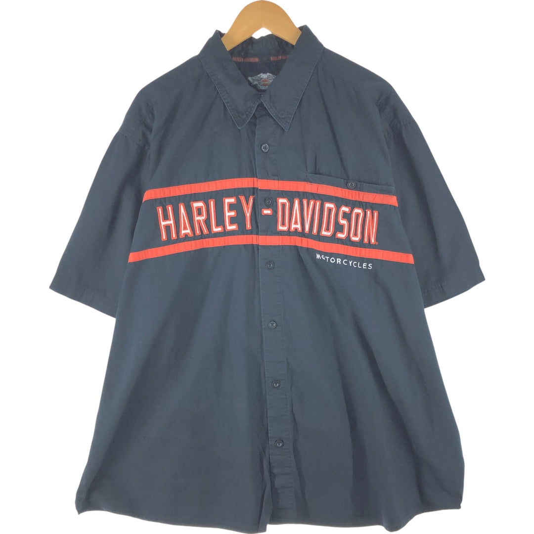 Big size Harley-Davidson hidden button-down short-sleeve work shirt, equivalent to men's XXXL unknown black type Vintage Second Hand