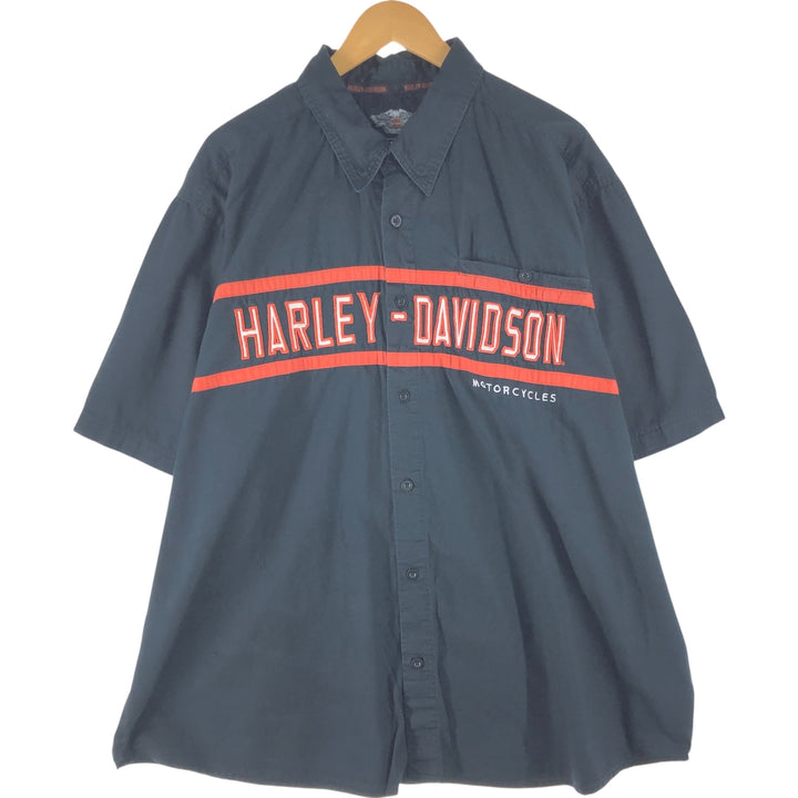 Big size Harley-Davidson hidden button-down short-sleeve work shirt, equivalent to men's XXXL unknown black type Vintage Second Hand