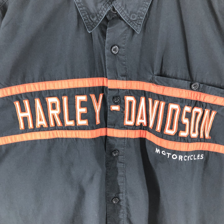 Big size Harley-Davidson hidden button-down short-sleeve work shirt, equivalent to men's XXXL unknown black type Vintage Second Hand