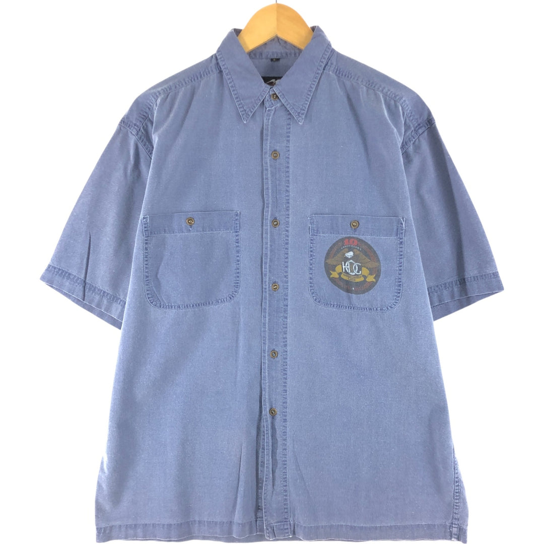 Harley-Davidson Eagle Pattern Short Sleeve Work Shirt Box Shirt Men's L Size cotton blue type Vintage Second Hand