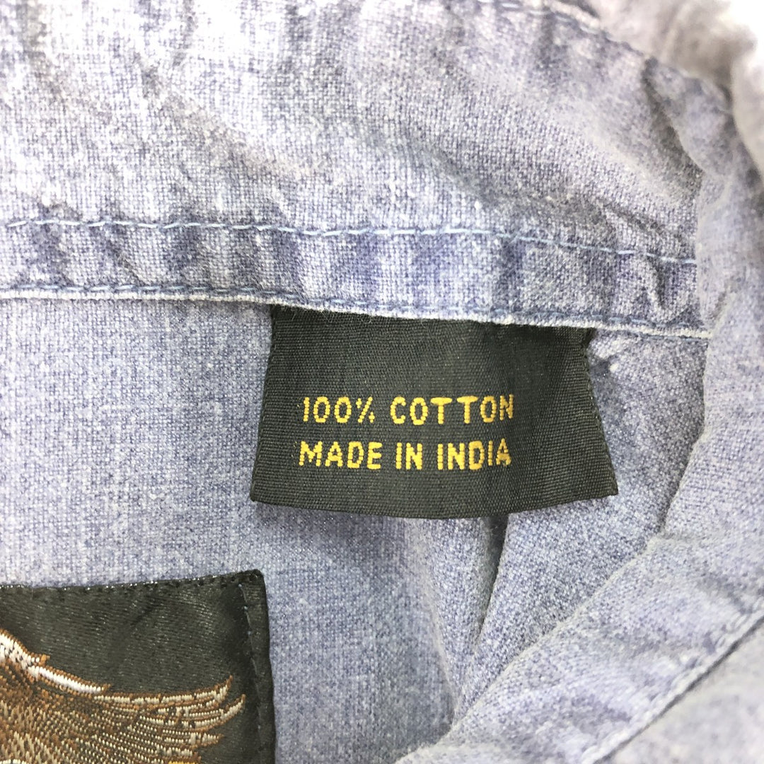 Harley-Davidson Eagle Pattern Short Sleeve Work Shirt Box Shirt Men's L Size cotton blue type Vintage Second Hand