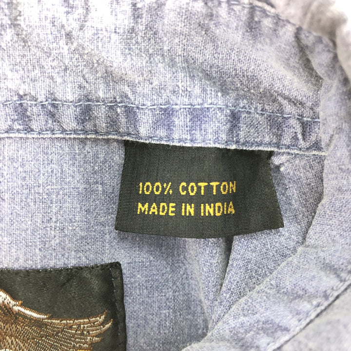 Harley-Davidson Eagle Pattern Short Sleeve Work Shirt Box Shirt Men's L Size cotton blue type Vintage Second Hand