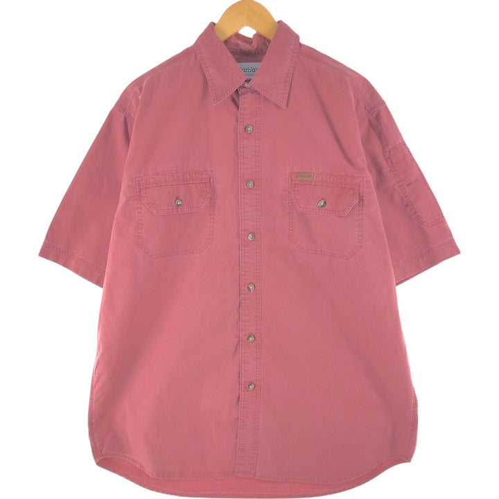 Carhartt Ripstop Short Sleeve Work Shirt, Men's Size L cotton burgundy type Vintage Second Hand
