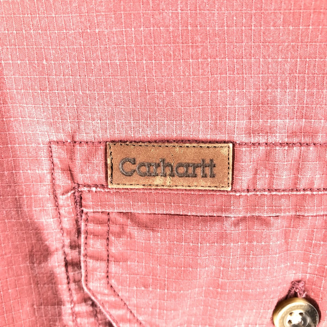 Carhartt Ripstop Short Sleeve Work Shirt, Men's Size L cotton burgundy type Vintage Second Hand
