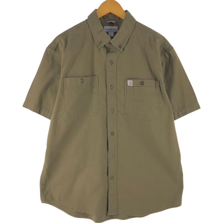 Carhartt Relax Fit Duck Button-down Short Sleeve Work Shirt, Men's Size L cotton Khaki type Vintage Second Hand