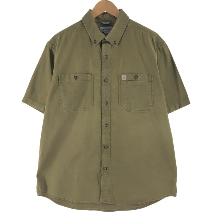 Carhartt Relax Fit Duck Button-down Short Sleeve Work Shirt, Men's Size L cotton Khaki type Vintage Second Hand