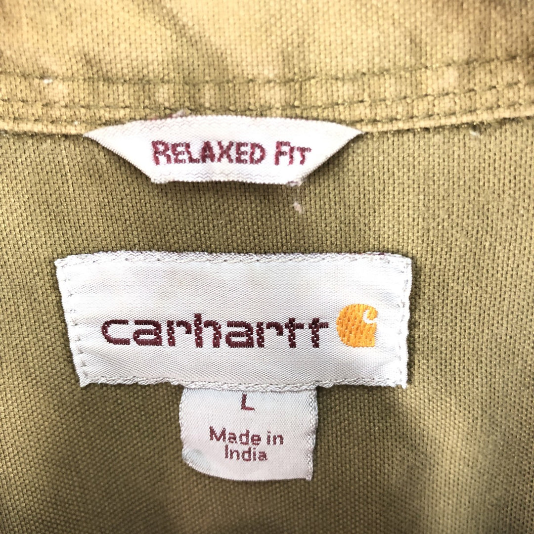 Carhartt Relax Fit Duck Button-down Short Sleeve Work Shirt, Men's Size L cotton Khaki type Vintage Second Hand