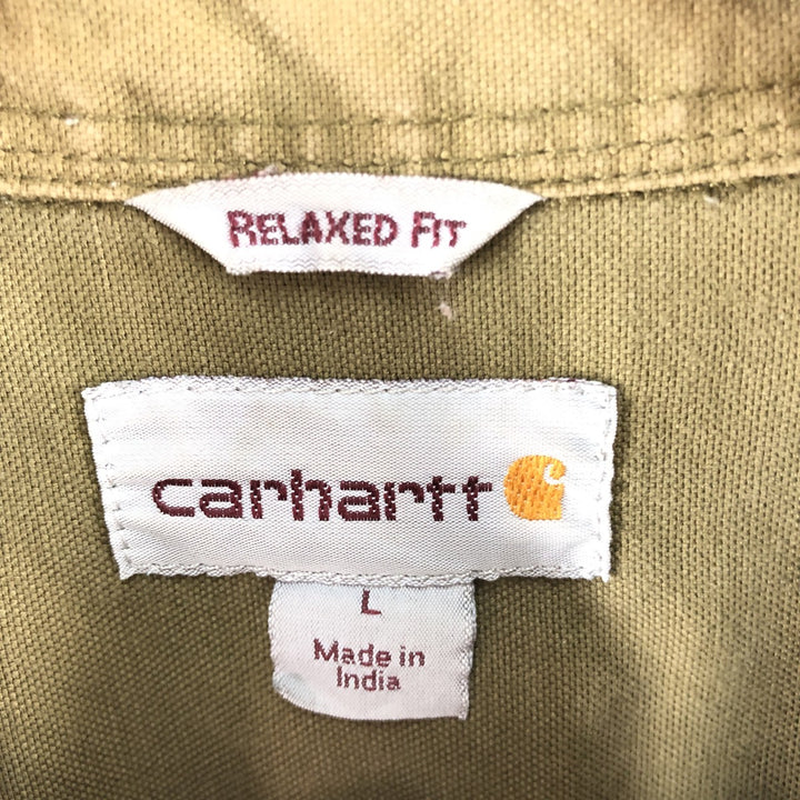 Carhartt Relax Fit Duck Button-down Short Sleeve Work Shirt, Men's Size L cotton Khaki type Vintage Second Hand