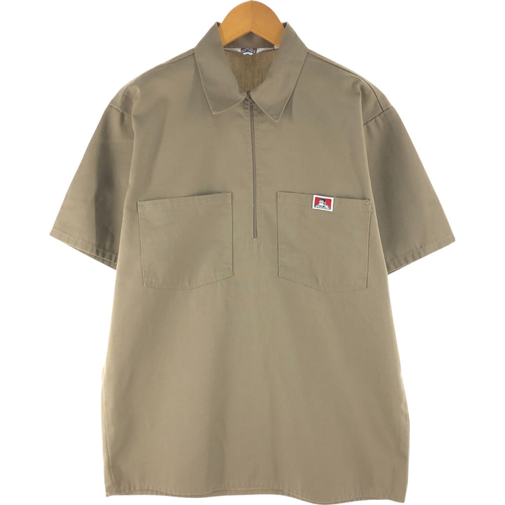90'S Ben Davis pullover half zip short sleeve work shirt box shirt made in USA men's size M vintage cotton Khaki type beige Vintage Second Hand