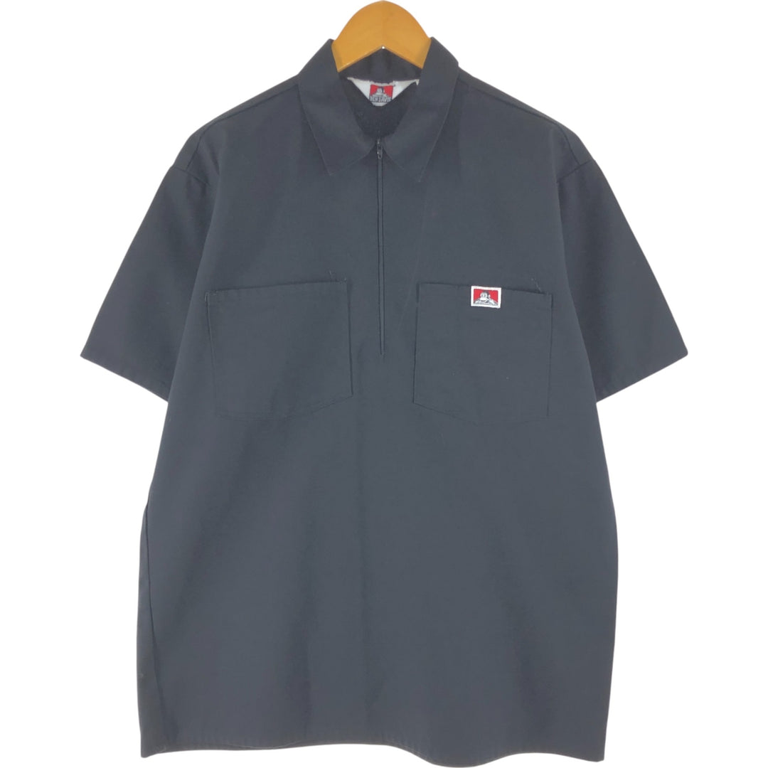 90'S Ben Davis pullover half zip short sleeve work shirt box shirt made in USA men's size L vintage cotton black type Vintage Second Hand