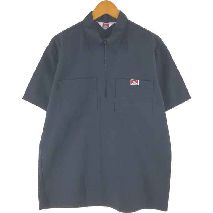 90'S Ben Davis pullover half zip short sleeve work shirt box shirt made in USA men's size L vintage cotton black type Vintage Second Hand