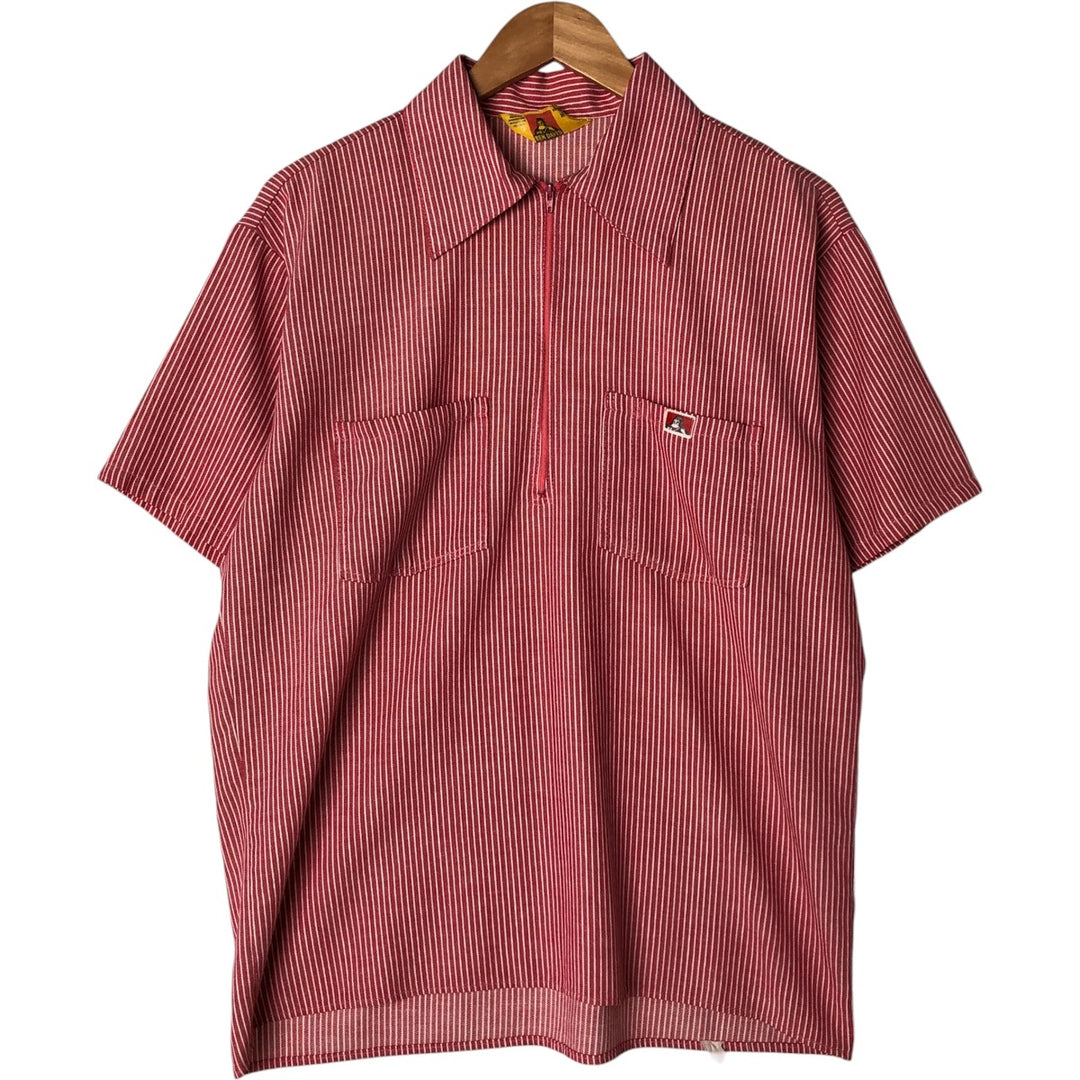 70s~80'S Ben Davis Stripe Pattern Half Zip Pullover Short Sleeve Work Shirt Box Shirt Men's M Size unclear pink type Vintage Second Hand