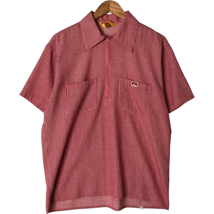 70s~80'S Ben Davis Stripe Pattern Half Zip Pullover Short Sleeve Work Shirt Box Shirt Men's M Size unclear pink type Vintage Second Hand