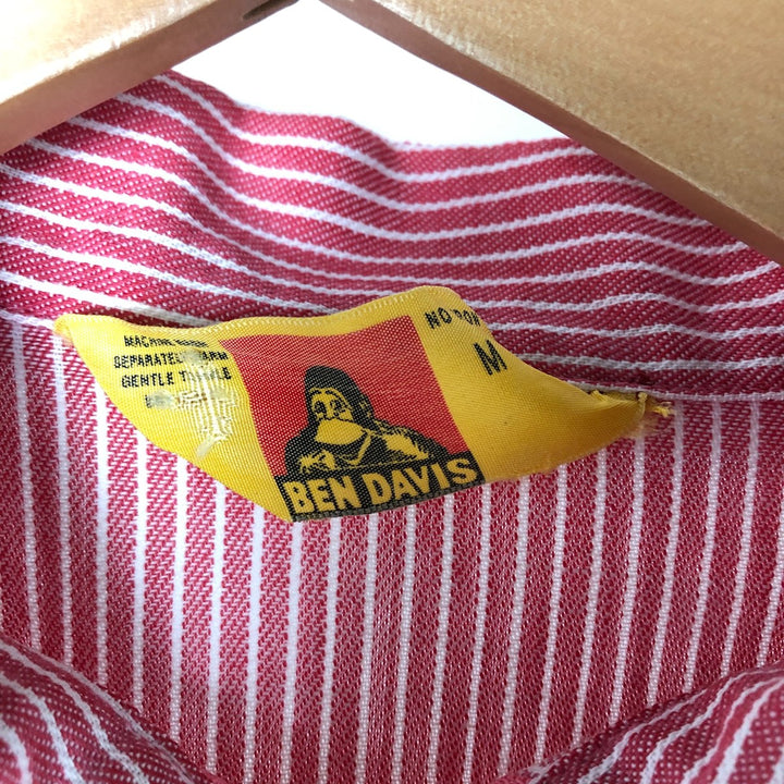 70s~80'S Ben Davis Stripe Pattern Half Zip Pullover Short Sleeve Work Shirt Box Shirt Men's M Size unclear pink type Vintage Second Hand