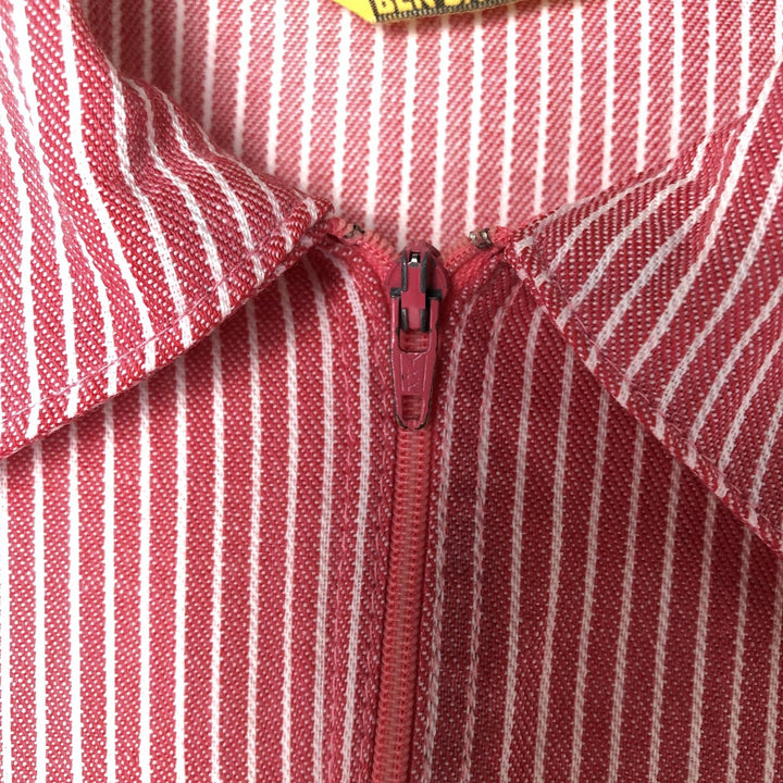 70s~80'S Ben Davis Stripe Pattern Half Zip Pullover Short Sleeve Work Shirt Box Shirt Men's M Size unclear pink type Vintage Second Hand