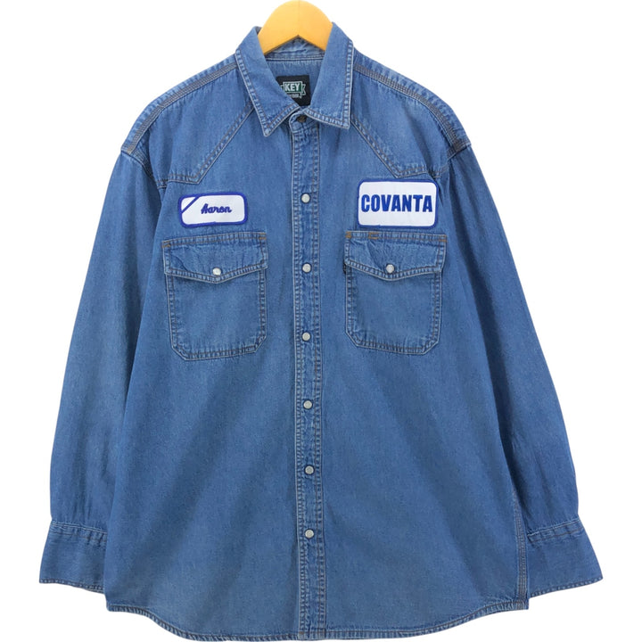 Key Long Sleeve Denim Western Shirt, Men's Size L cotton blue type Vintage Second Hand