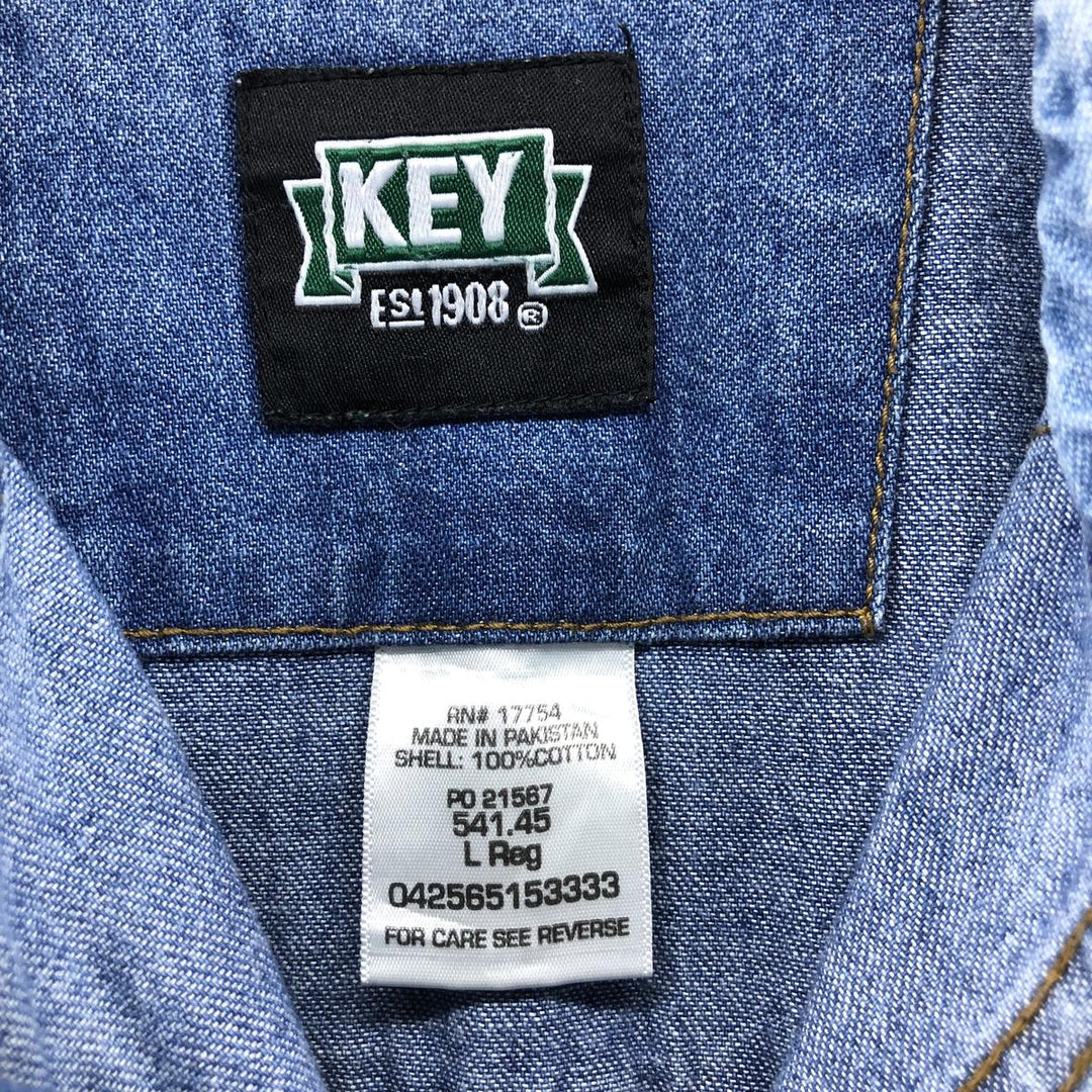Key Long Sleeve Denim Western Shirt, Men's Size L cotton blue type Vintage Second Hand