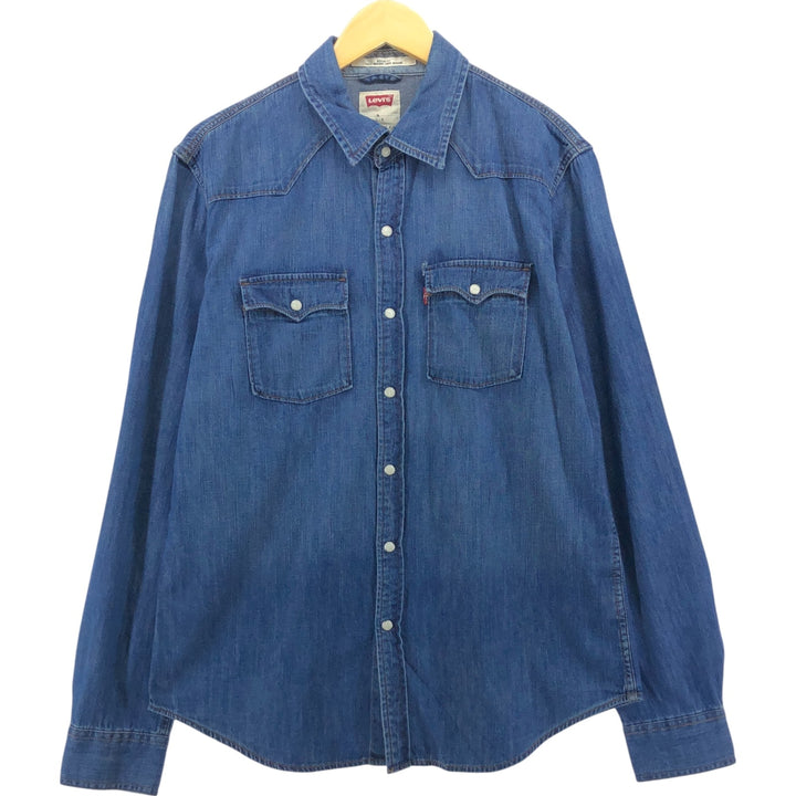 Levi's Modan Fit Long Sleeve Denim Western Shirt, Men's Size L cotton blue type Vintage Second Hand