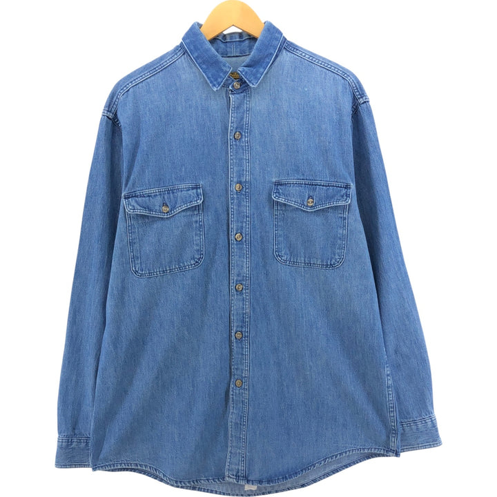 Vintage 80s-90'S Eddie Bauer long-sleeved denim shirt with black tag, men's size L unclear blue type Vintage Second Hand