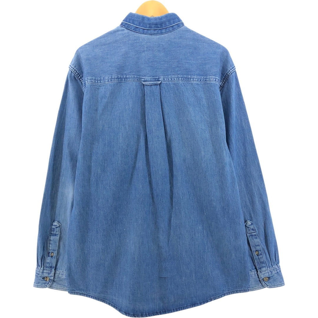 Vintage 80s-90'S Eddie Bauer long-sleeved denim shirt with black tag, men's size L unclear blue type Vintage Second Hand