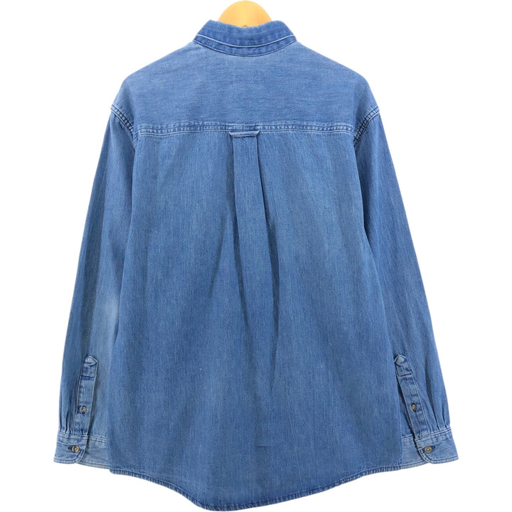 Vintage 80s-90'S Eddie Bauer long-sleeved denim shirt with black tag, men's size L unclear blue type Vintage Second Hand