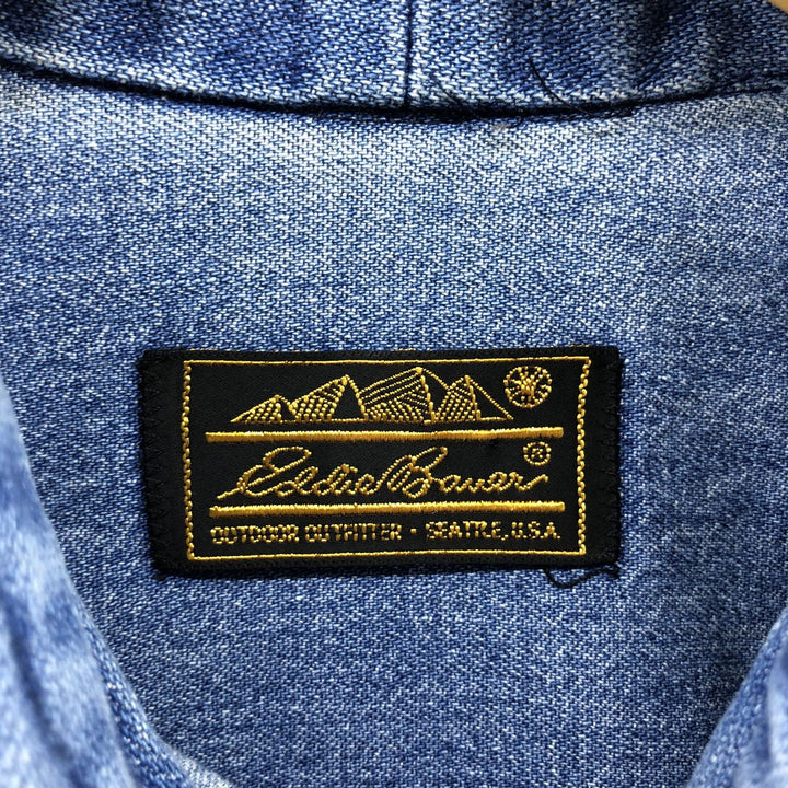 Vintage 80s-90'S Eddie Bauer long-sleeved denim shirt with black tag, men's size L unclear blue type Vintage Second Hand