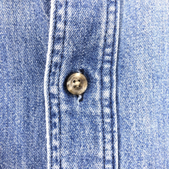 Vintage 80s-90'S Eddie Bauer long-sleeved denim shirt with black tag, men's size L unclear blue type Vintage Second Hand
