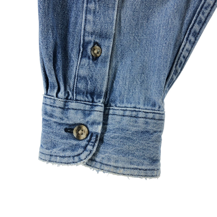 Vintage 80s-90'S Eddie Bauer long-sleeved denim shirt with black tag, men's size L unclear blue type Vintage Second Hand