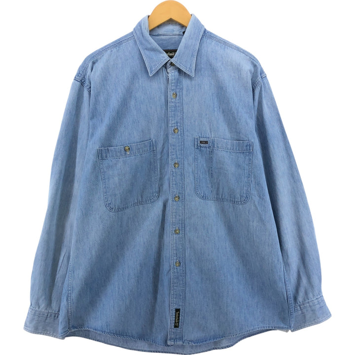 90'S Vintage Timberland WEATHERGEAR Long Sleeve Denim Shirt, Men's Size L cotton blue type Vintage Second Hand