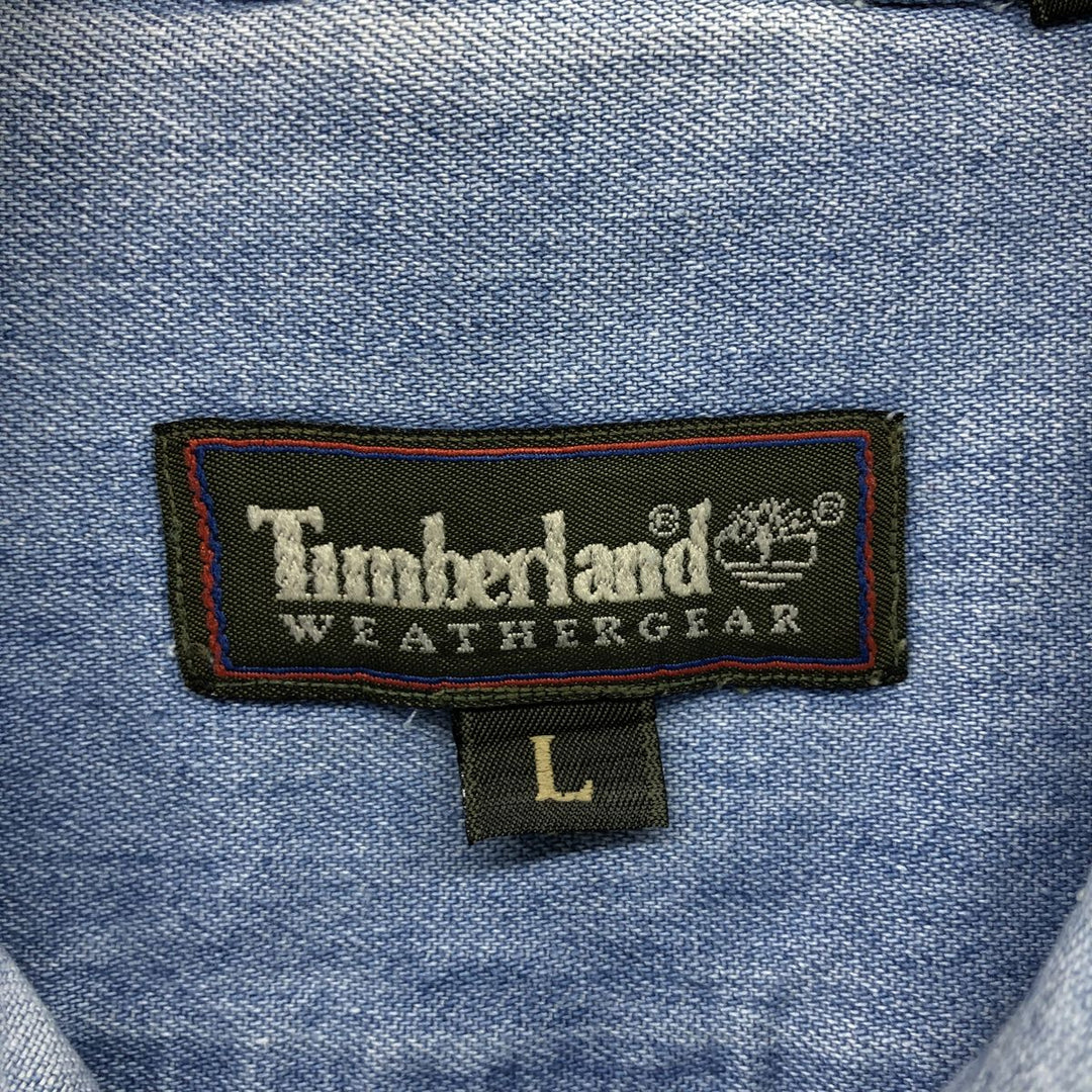 90'S Vintage Timberland WEATHERGEAR Long Sleeve Denim Shirt, Men's Size L cotton blue type Vintage Second Hand