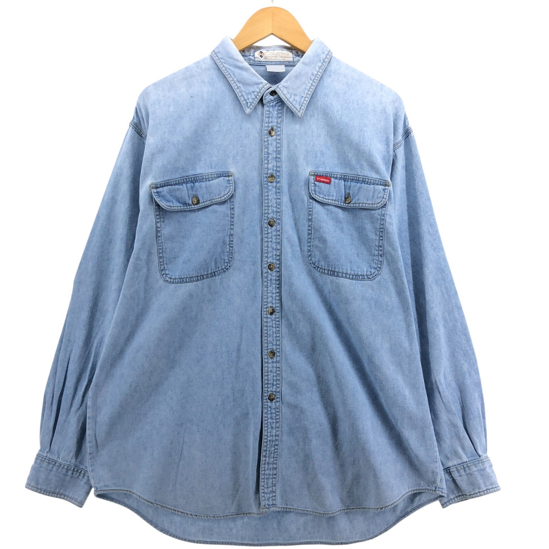 90'S Columbia long sleeve denim shirt, made in USA, men's XL size, vintage unclear Blue type light blue Vintage Second Hand